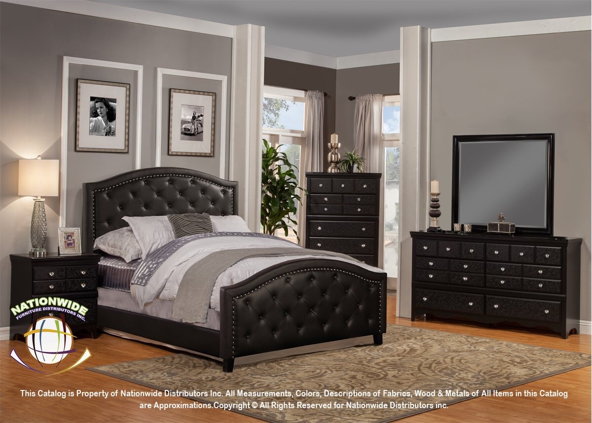 Black Button Tufted Queen Bed Na B215Q