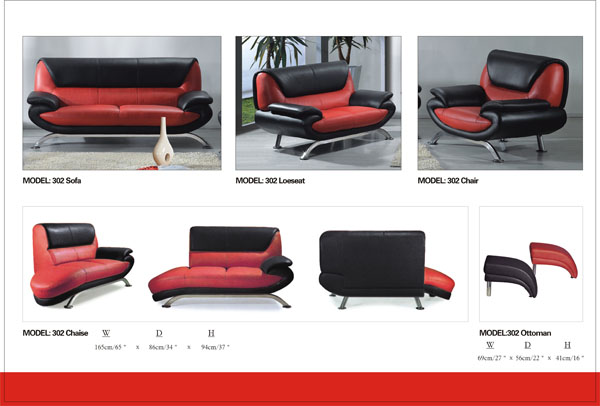 Modern Red & Black Chaise with Steel Ti L302CH
