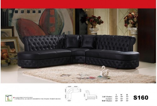 Elegance Black Chaise 3pc Sectional Sofa Ti S160