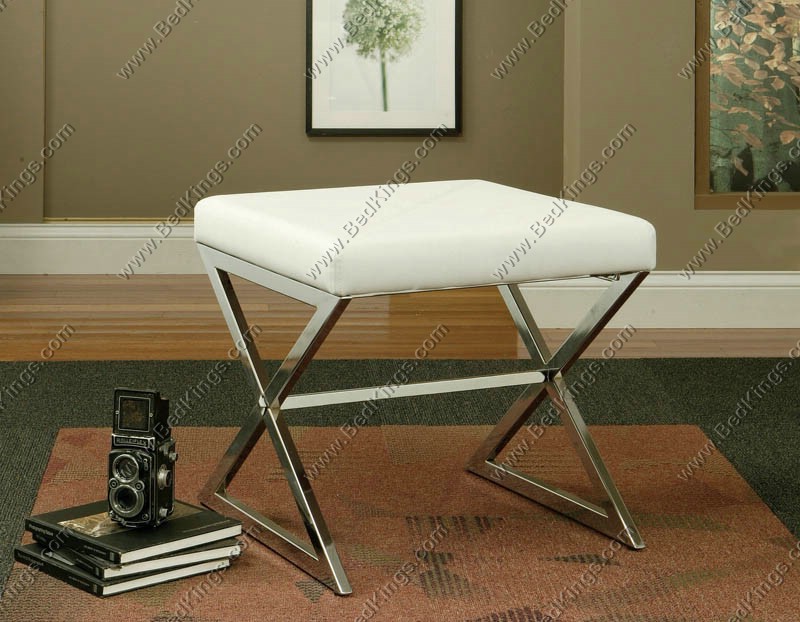 White Vinyl Ottoman with Metal Legs cs501063