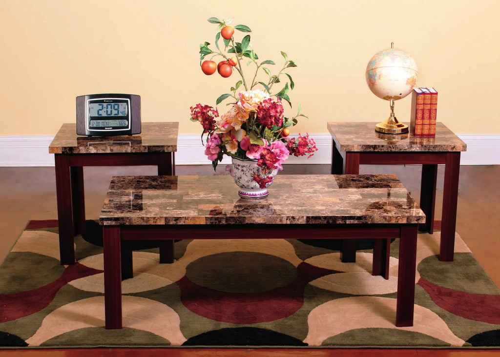 Table 3pc Set with Brown Marble-like Top Na T518-3