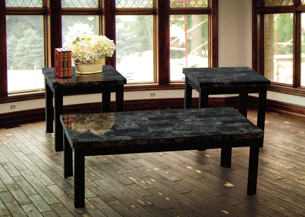Table 3pc Set with Black Marble-like Top Na T519-3