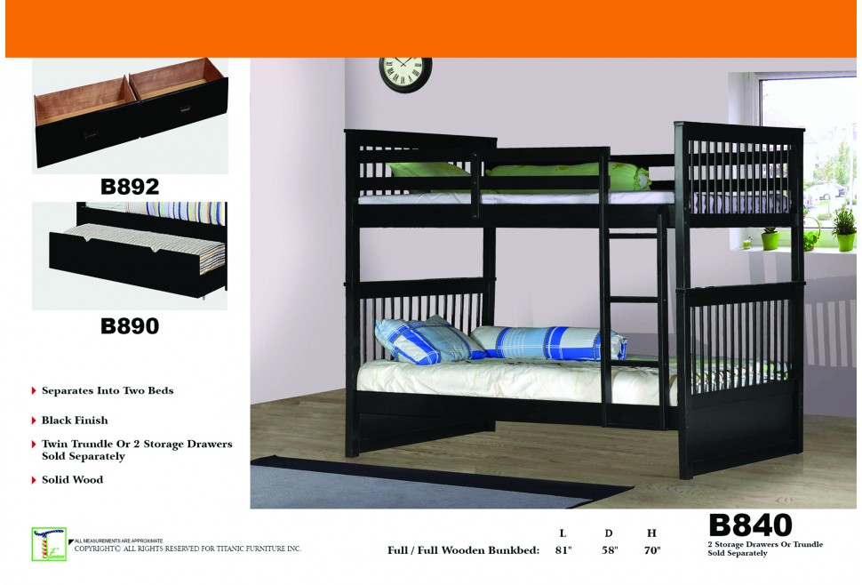 Cooper Black Wood Full/Full Bunk Bed Ti B840